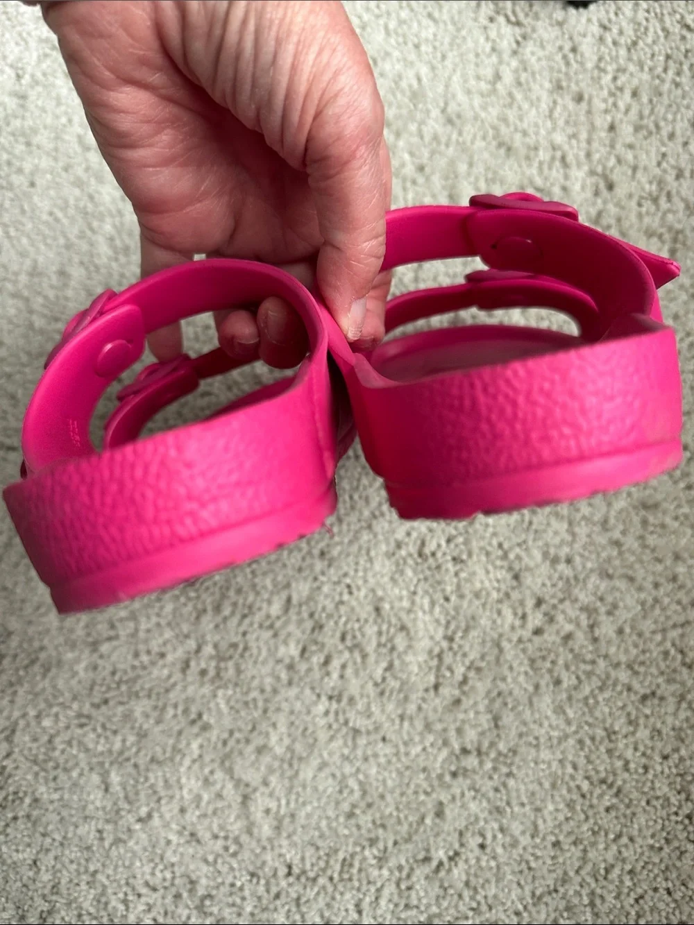 Kids Birkenstock Pink Arizona EVA Two Strap Slides Sandals Sz 34 Youth 2-2.5
